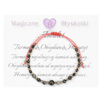 Bransoletka celebrytka czarny TURMALIN OBSYDIAN HEMATYT ochrona i spokój